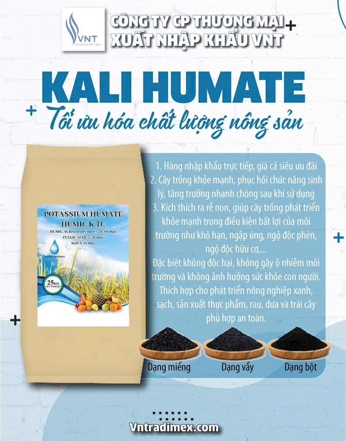 Các dạng kali Humate phổ biến hiện nay